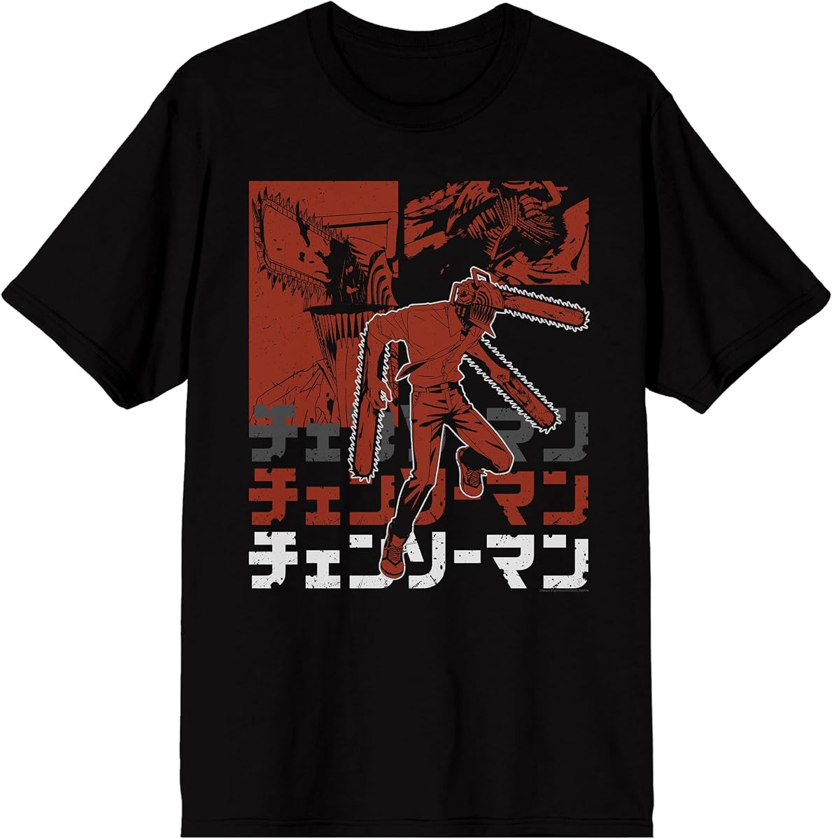 Chainsaw Man Slick Squad Tonal Art camiseta negra de manga corta con cuello redondo para hombre