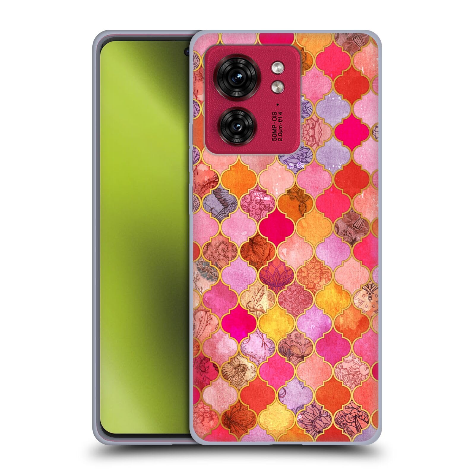Head Case Designs Officially Licensed Micklyn Le Feuvre Hot Pink and Orange Moroccan Soft Gel Case Compatible With Motorola Moto Edge 40