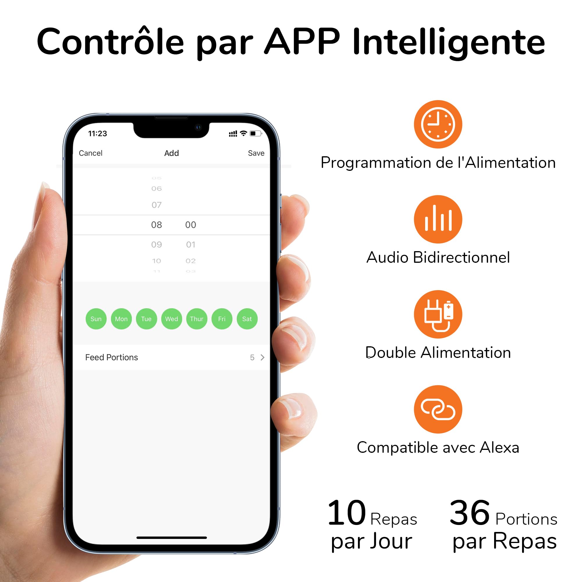 FUKUMARU Distributeur Croquettes Chat Automatique, 4L Distributeur Croquettes pour Chiens et Chats avec 2 Bols en Acier Inoxydable, 10 Repas par Jour et Contrôle de la Minuterie