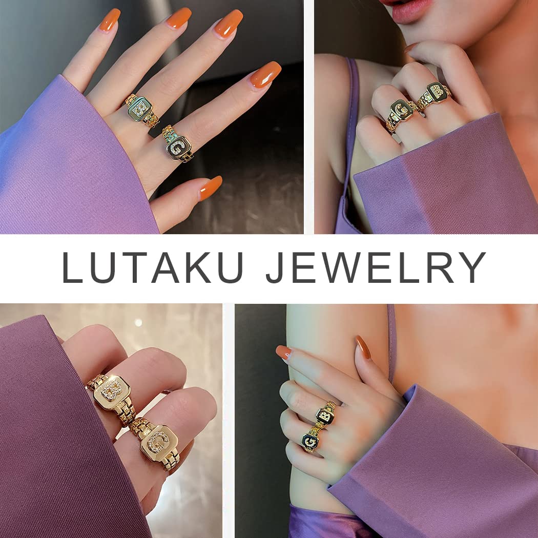 Anillos con Inicial para Mujer, Anillo con Letra Inicial de Oro Grueso para Adolescentes y niñas, Anillos Ajustables con Alfabeto AZ para Mujeres y niñas, joyería chapada en Oro de 18 Quilates