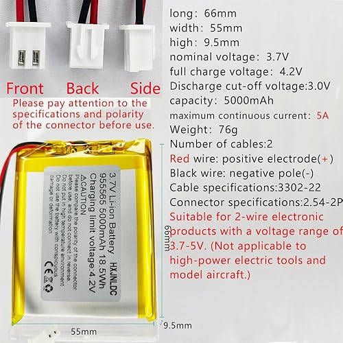 Miniatura 2 de DC 3.7V 5000mAh 955565 Li-ion Reemplazo de batería de polímero de iones de litio para productos electrónicos DIY 3.7-5V con reemplazo de batería de