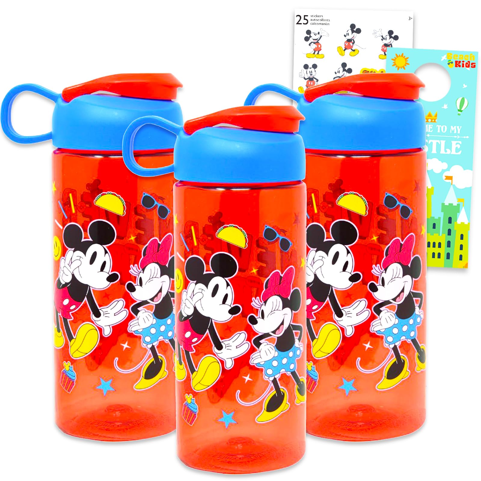 Mickey and Minnie Mouse Water Bottle Party Favor Set – Bundle with 3 Disney Sports Drinking Bottles, Stickers, More | Drinking Cups Party Supplies