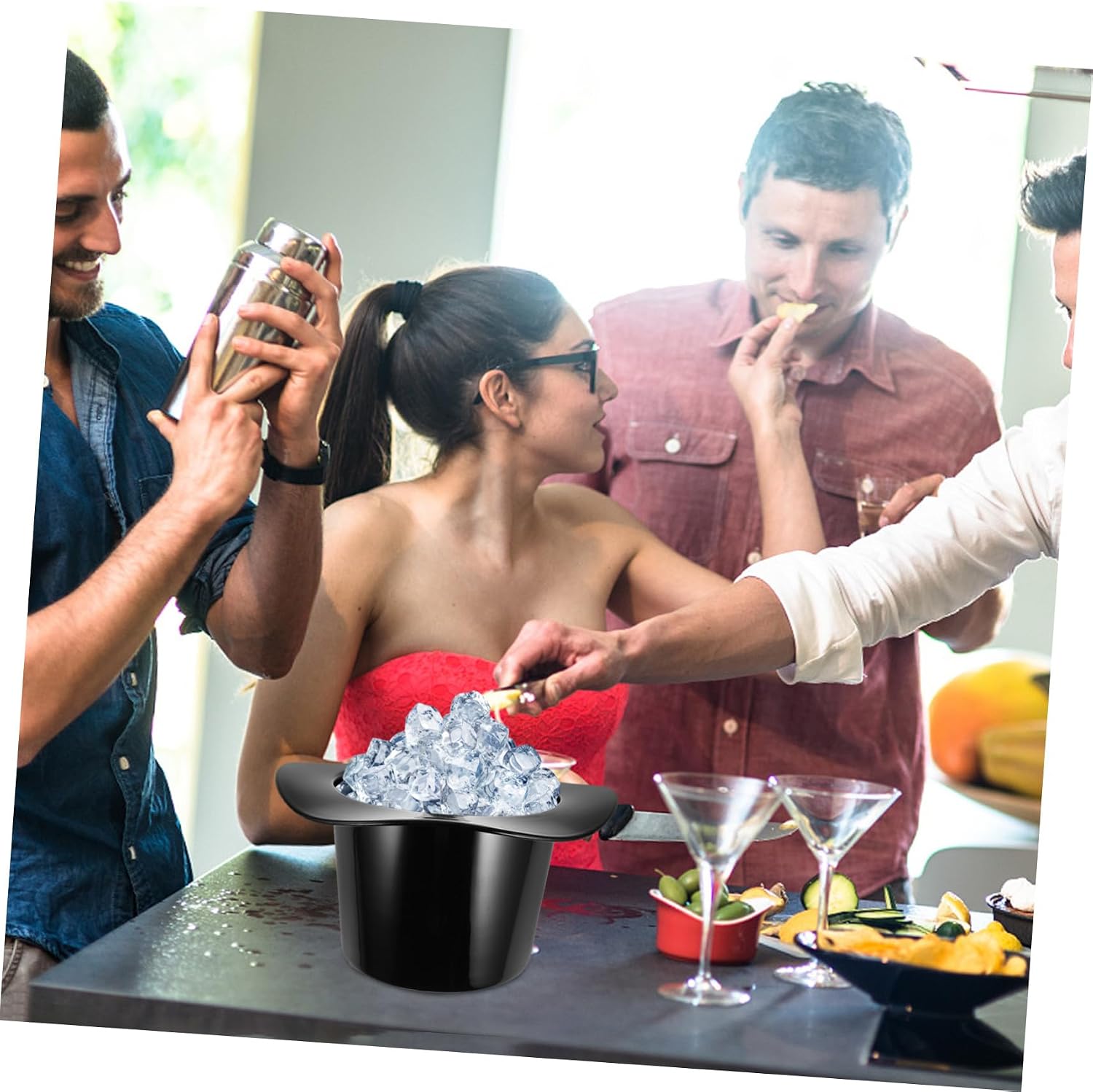 PRETYZOOM 1200ML Black Acrylic Hat Ice Bucket Hat Shaped Wine Beverage Tub for Parties Events and Outdoor Use Sturdy and Stylish Drink Cooler image 5