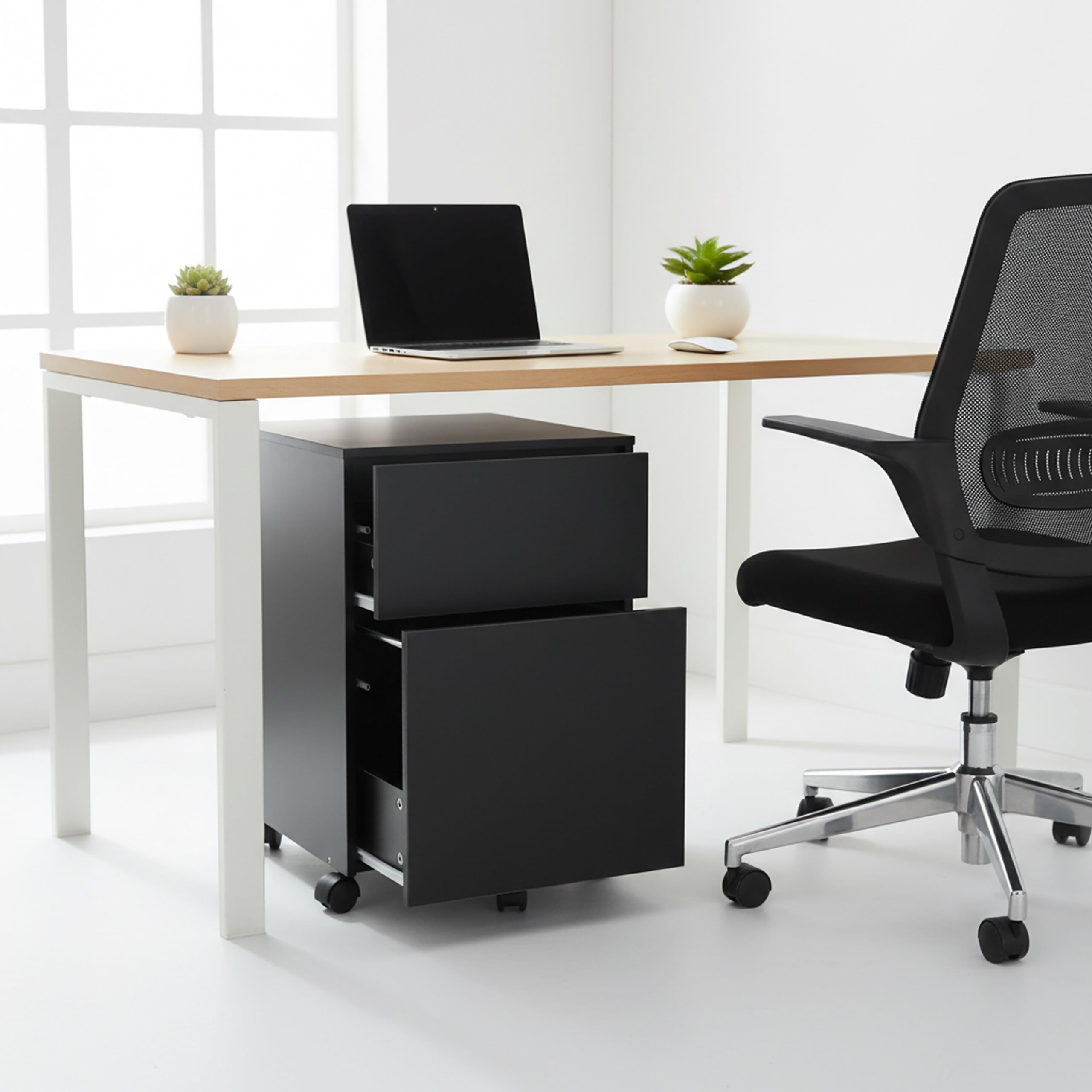 Relaxdays Caisson Bureau sur roulettes, 2 tiroirs, pour dossiers Suspendus, 57x40x40 cm, Noir
