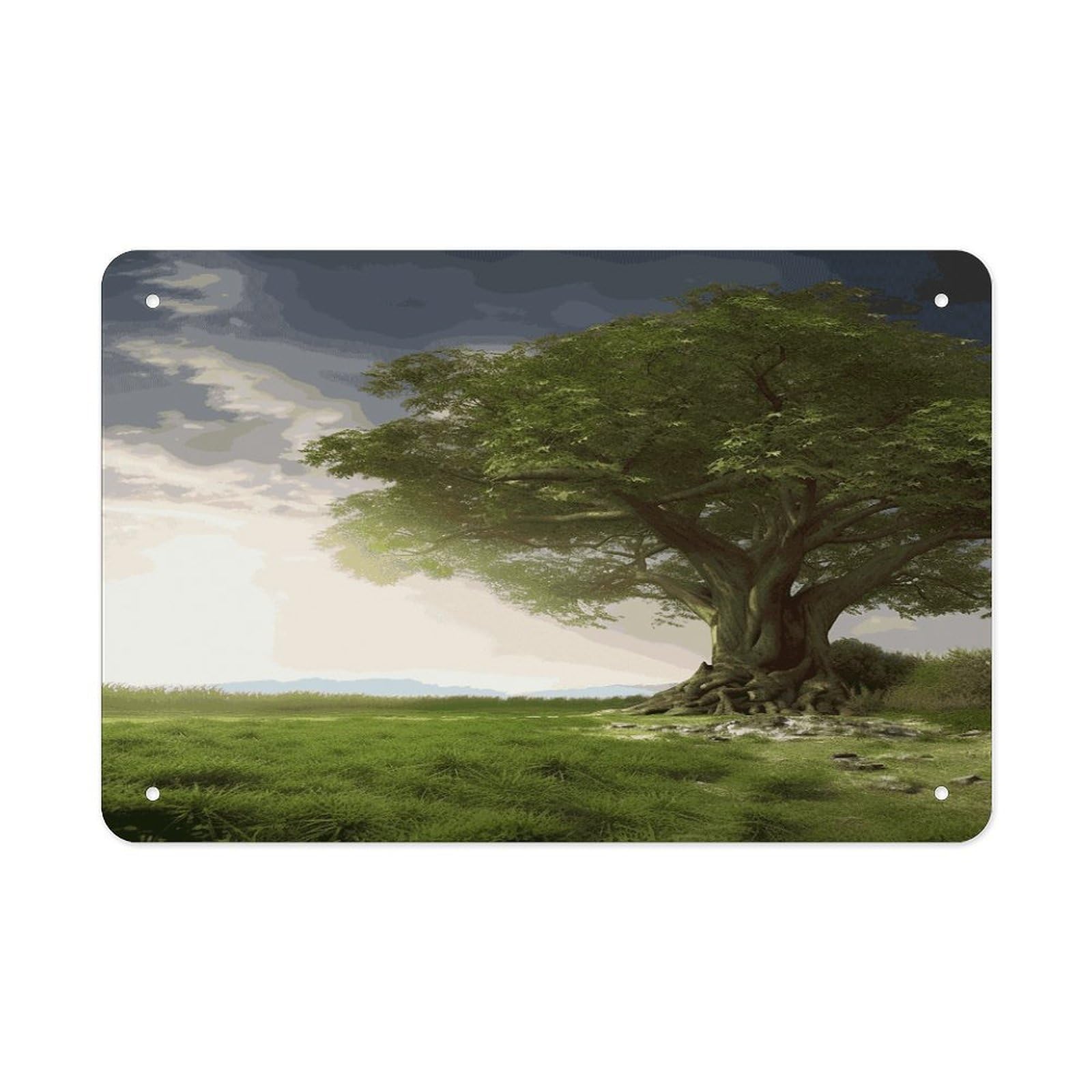 LDGSUPH Tree with Branch Scenery Metal Tin Sign Wall Art Prints Folded Edge Iron Sheet Painting with Holes for Wall Prints Decorative Picture Metal Signboard Decor Painting Wall Decor