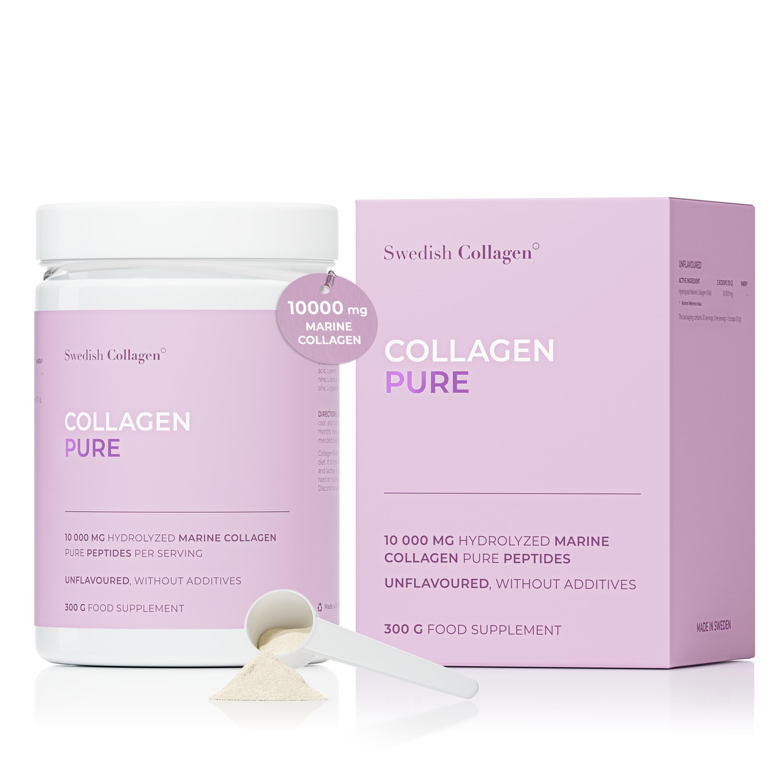 10,000 mg Hydrolysed Marine Collagen Powder Supplement - 30 Day Supply, 300g, Type 1 & 3 | Pure Peptides | Hair, Skin, Nails, Joint Health | for Men & Women | Unflavoured, Sugar Free