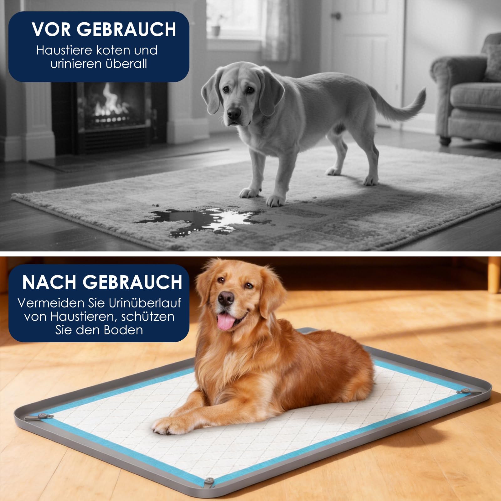 Silikonmatte Tablett für Hunde,Silikon-Urinauffangmatte,Urinierpad-Halter für Hunde, Katzen, Kaninchen, Auslaufsicher, Hundetrainingsmatten zum Schutz des Fußbodens zu Hause (Grau-92 * 64cm)