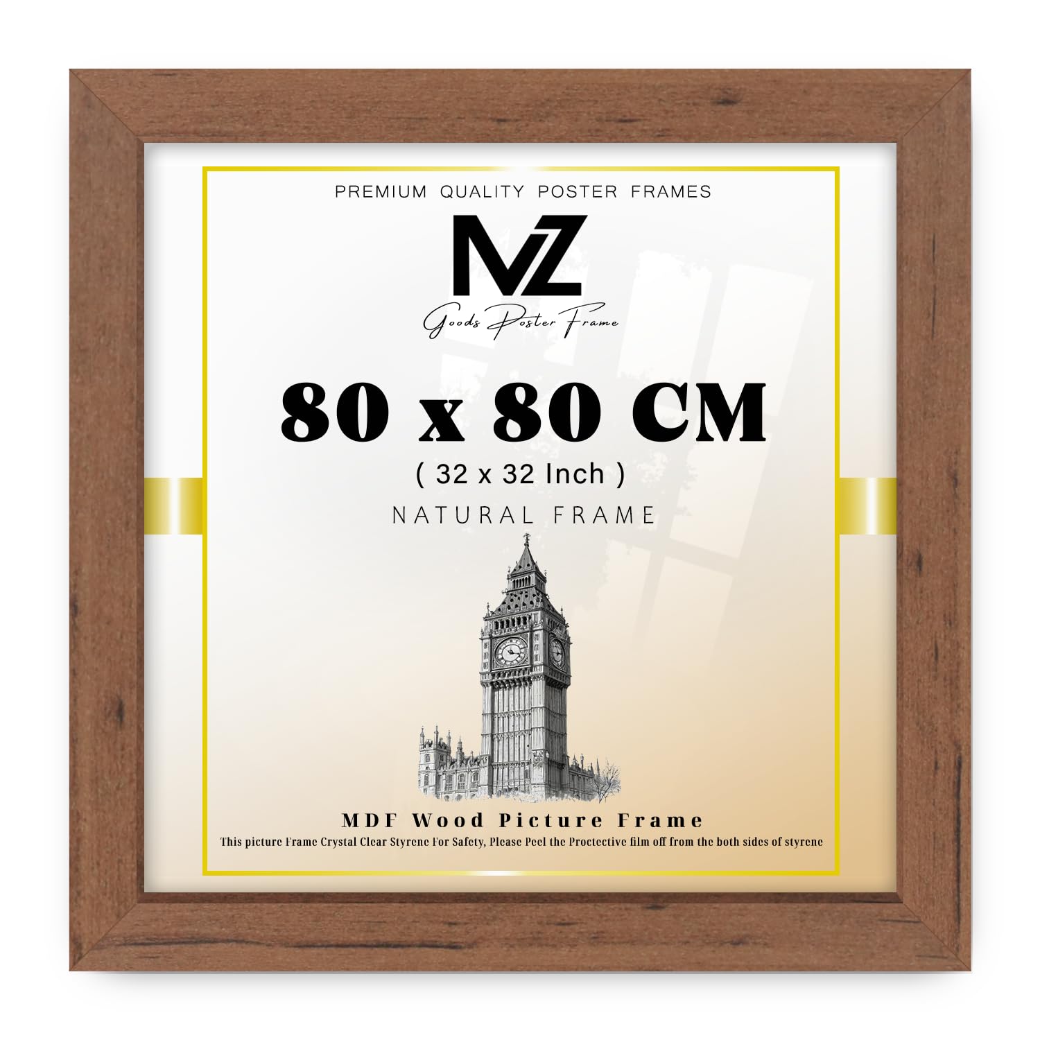Modern Mdf Wooden Wide Walnut Frame | 80x80 Cm Poster Frames Durable Sleek Acrylic Front | Jigsaw Puzzle Picture Frames Large Art Display For Home & Office Décor