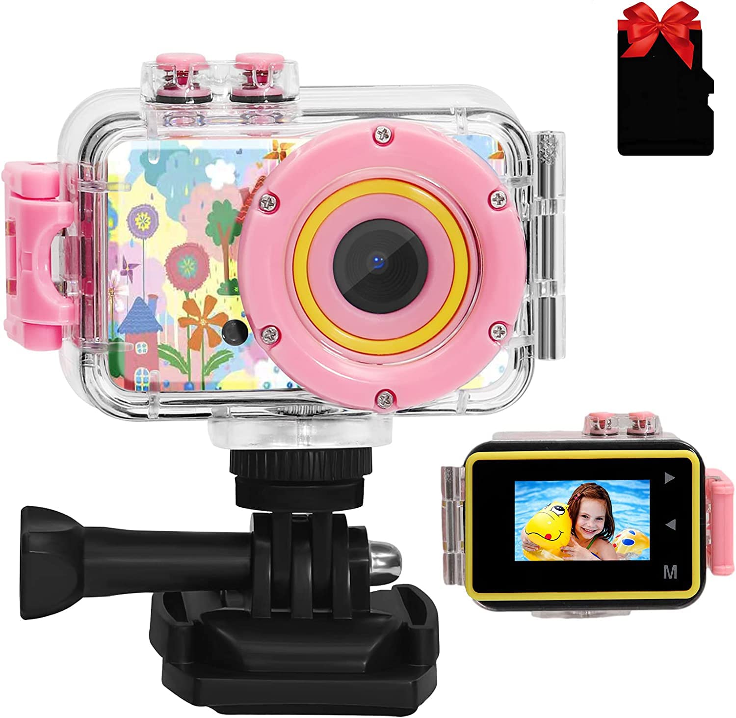 Kids Waterproof Camera Underwater Camera Toys for Girls Boys Age 3-8, 1080P Toddler Video Camera Gift - Children Portable Sports Camcorder for Outdoor Riding Skating Jumping with 32GB TF-Card