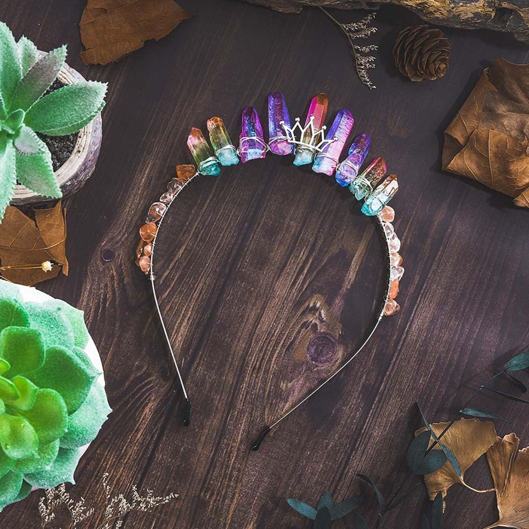 Formery Raw Crystal Crown Purple Quartz Headband Mermaid Fairy Crowns Tiara for Women - Image 2