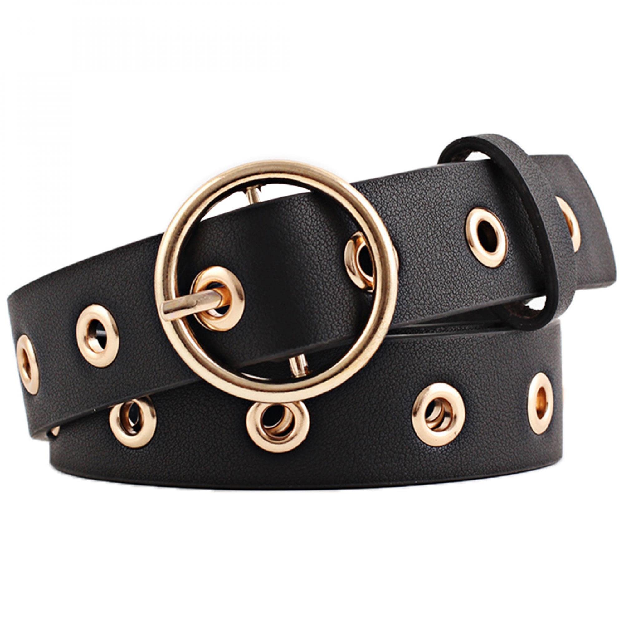 sourcing map Women Adjustable Single Pin Buckle Skinny Braided Belt Black