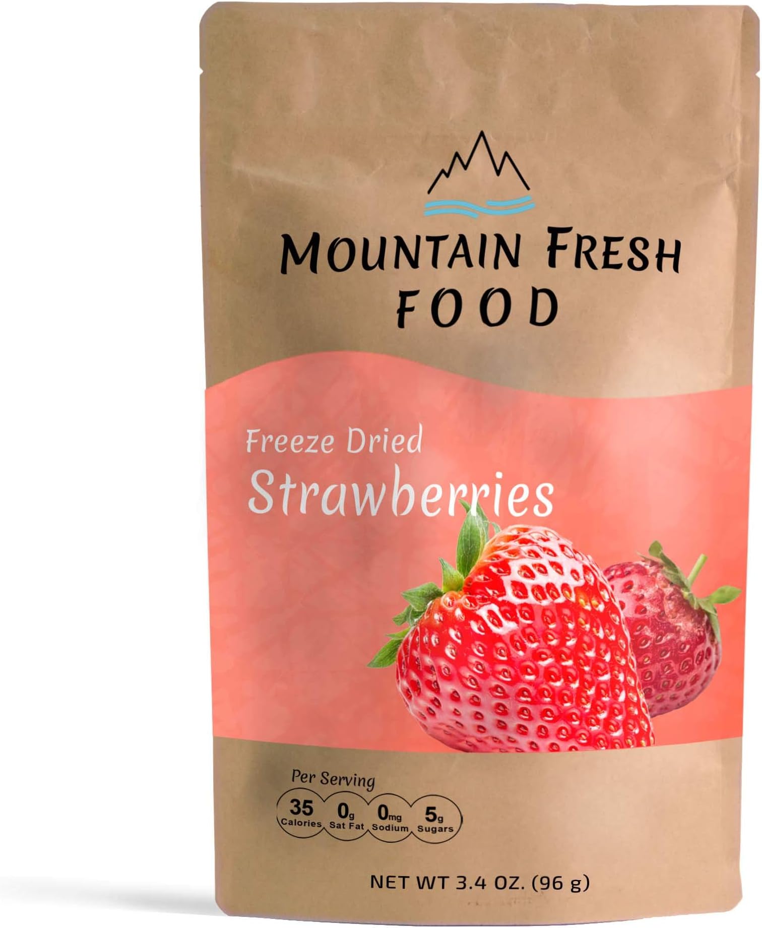 Mountain Fresh Food Freeze Dried Strawberry Chips | All Natural Healthy Dried Fruit Snacks | Crispy Strawberry Slices | Large Resealable Bag | 3.4 Ounces