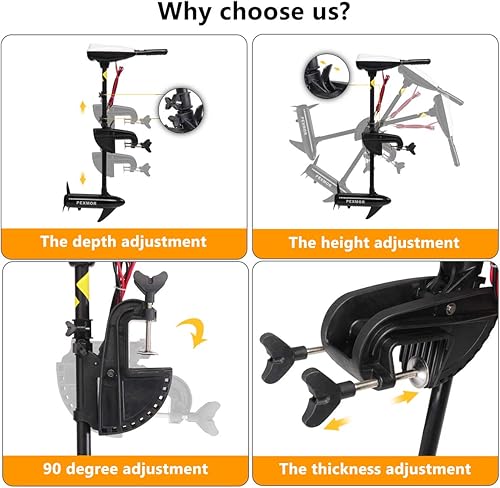 Miniatura 6 de PEXMOR Motor de arrastre eléctrico de 8 velocidades, motor eléctrico fuera de borda para barco con mango ajustable e indicador LED, montado en el
