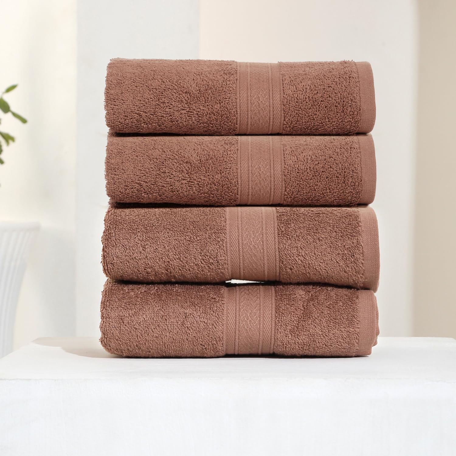 500 GSM Highly Absorbent Towels Set, 100% Cotton, Soft and Plush, All Seasons Use, Large, Everyday Use, Durable (4 Pcs Hand Towel Set, Dark Rust)