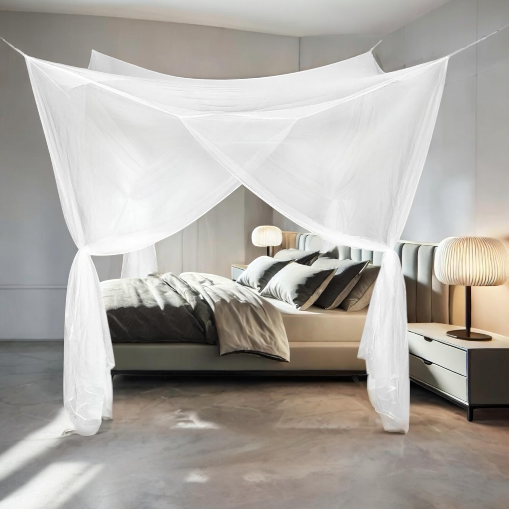 Letto a baldacchino con zanzariera, quadrato, 220 x 200 x 210 cm, con gancio, tassello, borsa da viaggio, per letto matrimoniale e singolo, zanzariera per viaggi e casa