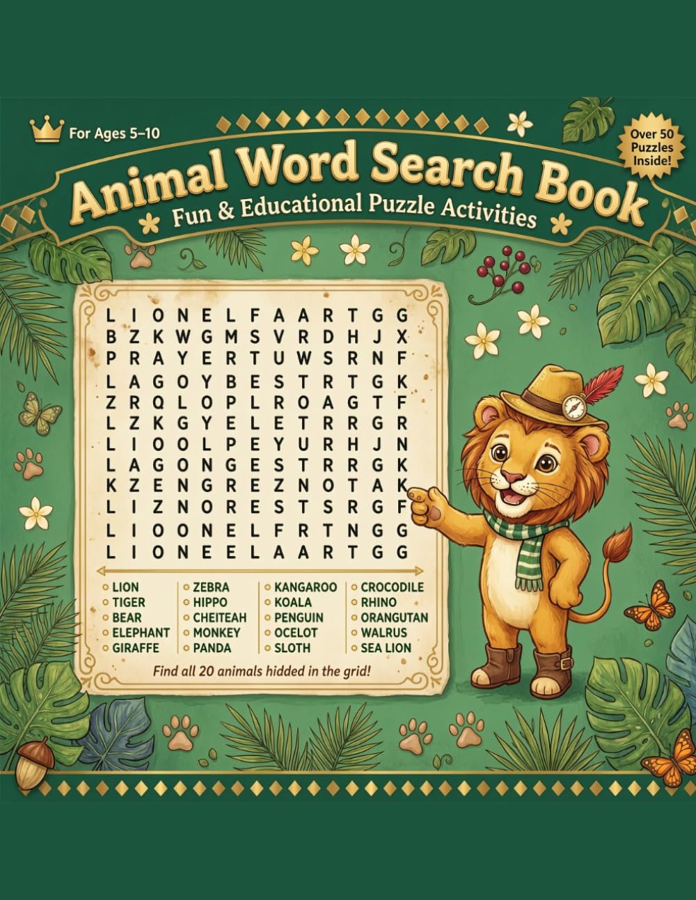 ANIMAL WORD SEARCH PUZZLE BOOK: 110 Fun Animal-Themed Word Search Puzzles for Adults & Kids