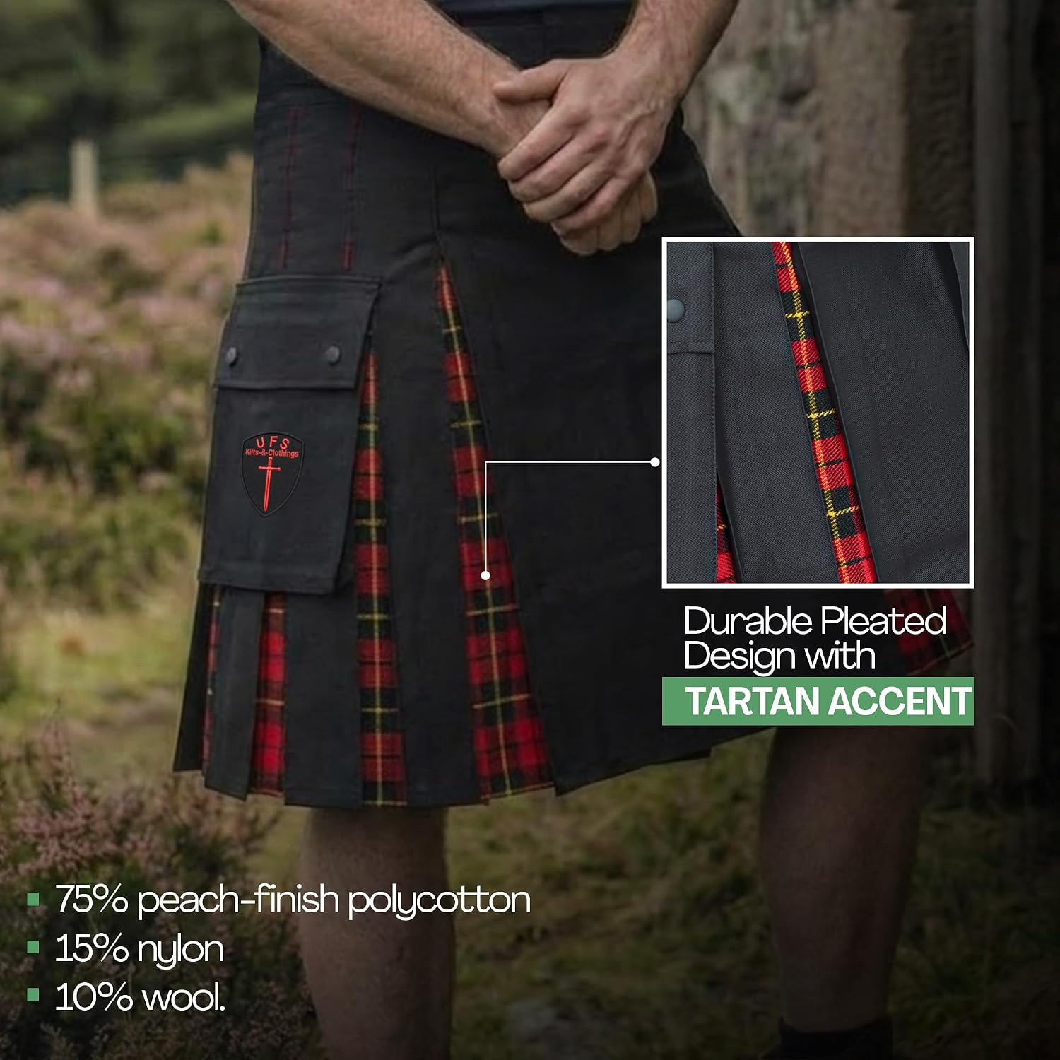 Men’s Utility Kilt – Traditional Scottish Kilt for Men, Cotton Casual & Costume Wear