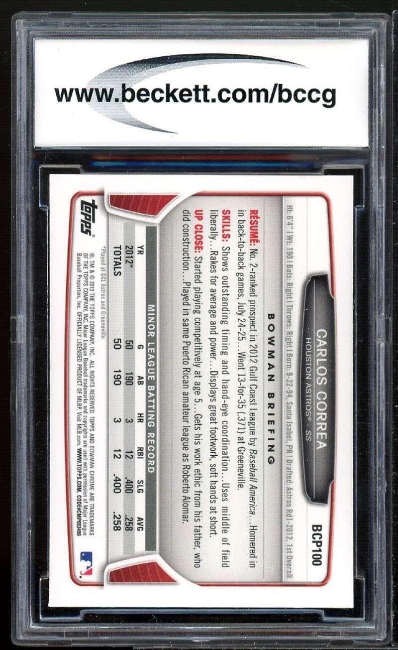 Carlos Correa Rookie Card 2013 Bowman Chrome Prospects #BCP100 BGS BCCG 10 - Baseball Slabbed Rookie Cards