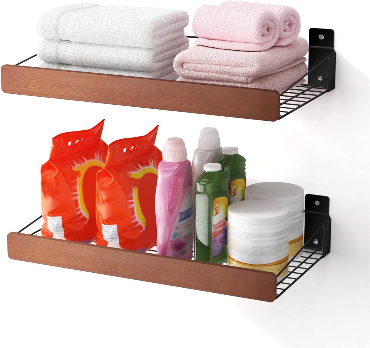 2-Pack Laundry Room Shelves – Wall Mounted Laundry Room Organizaton Over The Washer and Dryer – Matte Black Wall Shelves with Bamboo Boards for Bathroom, Kitchen, Living Room 2-Pack Laundry Room Shelves – Wall Mounted Laundry Room Organizaton Over The Washer and Dryer – Matte Black Wall Shelves with Bamboo Boards for Bathroom, Kitchen, Living Room