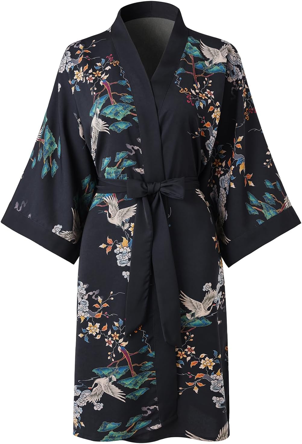 Women's Kimono Short Robe for Women - Pocket Floral Bathrobe Nightgown