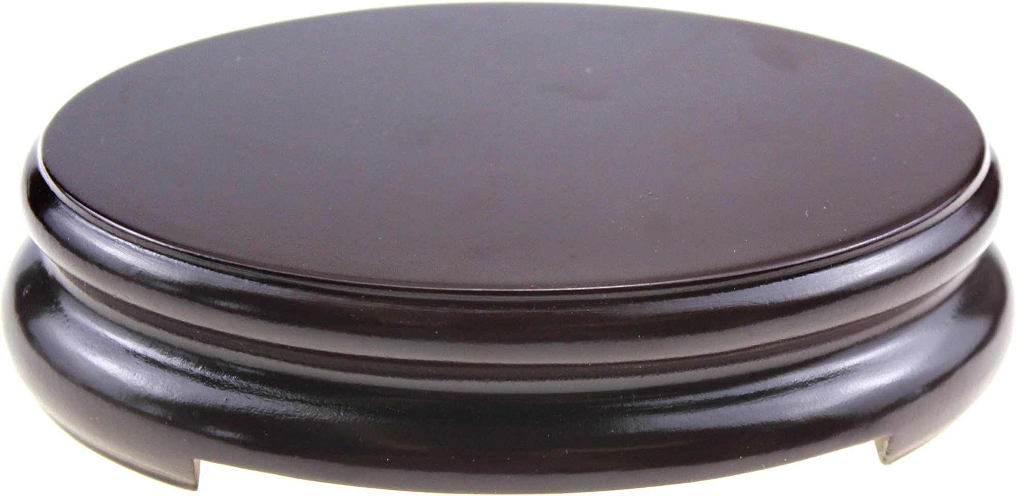 Oriental Furniture Luxury Dark Composite Wood Stand Holder Wooden Display Stands Elliptic Oval Oblong Shape Pedestal (S 13cm(top Length) 8.5cm(top) 3.5cm)