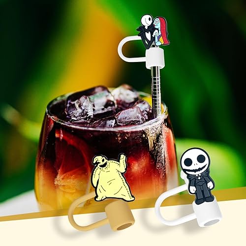 Miniatura 4 de 10 vasos con tapa de paja de terror para vaso, 0.315 pulgadas, protector reutilizable, puntas de popote para accesorios de taza (10 piezas de terror