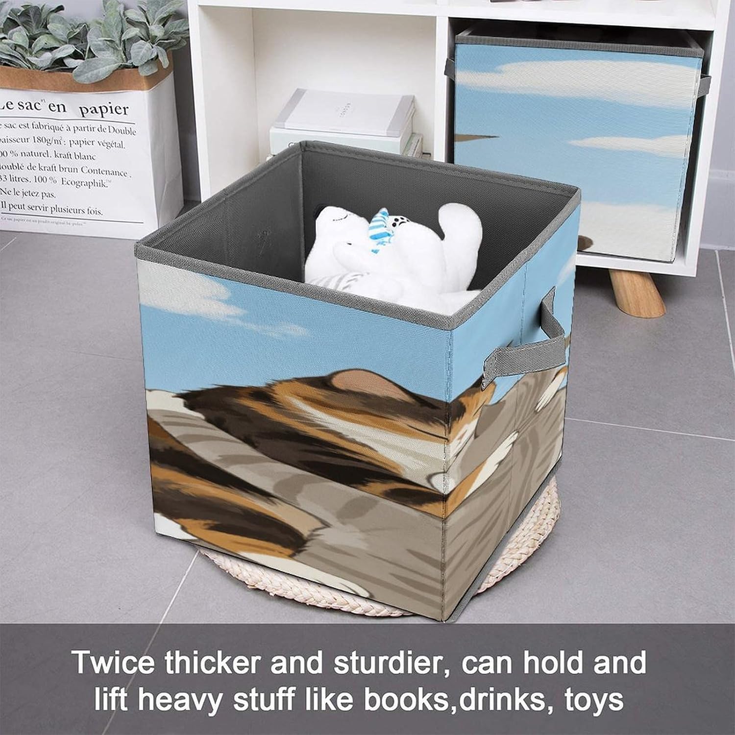 The Cats Hugged Each Other Fabric Bins Storage Basket Square Baskets | Storage Bin with Double Handles,Cube Collapsible Organizers for Organization,Closet,Shelves,Offices
