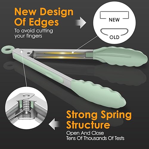 Miniatura 6 de HOTEC Pinzas de Cocina Premium de 7 y 9 Pulgadas, Pinzas de Cocina de Acero Inoxidable con Bloqueo y Puntas de Silicona, Antiarañazos y Resistentes