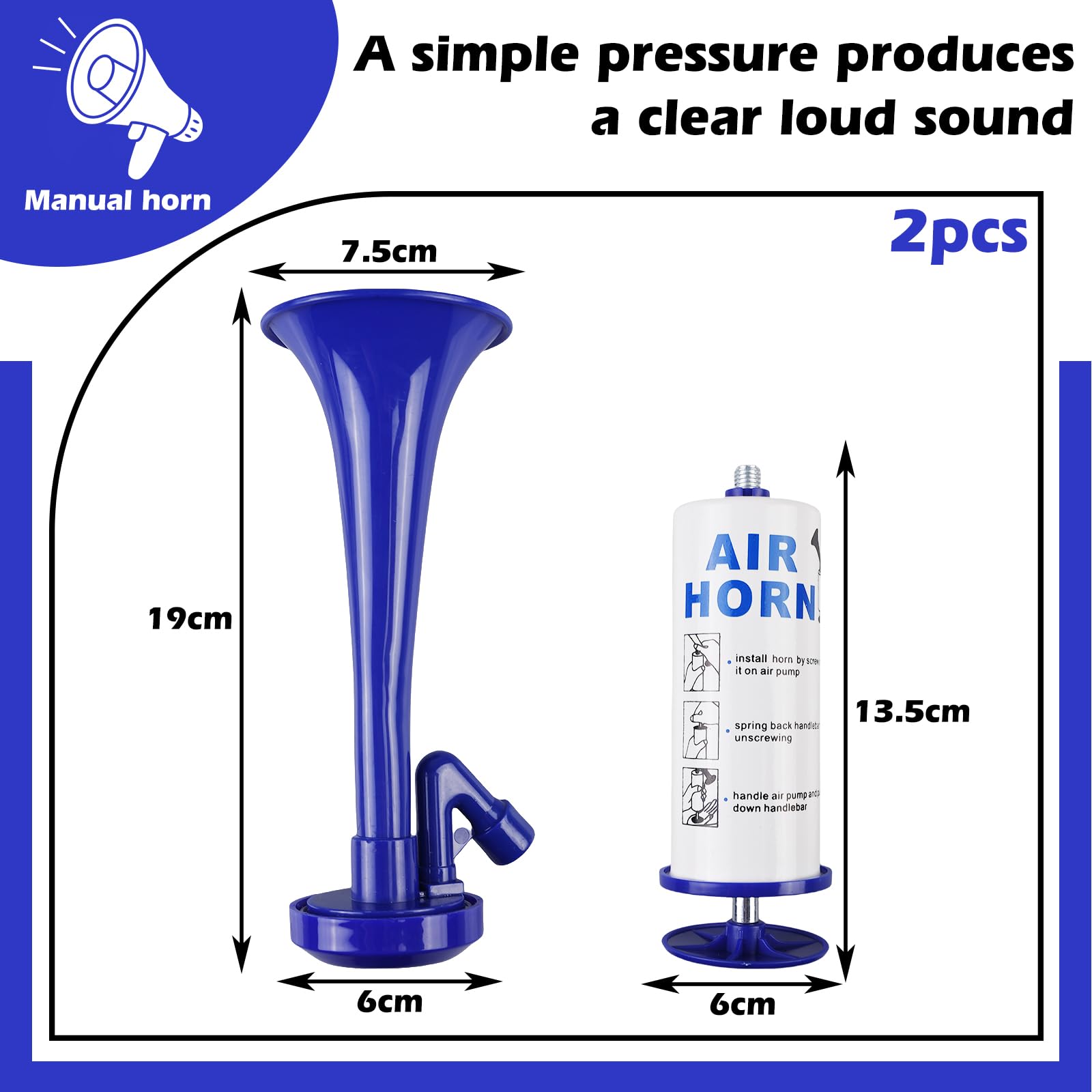 Tromba d'aria Portatile, 2 Pcs Tromba Ad Aria Compressa, Handheld Air Horn, Tromba da Stadio Riutilizzabile, Trombe con Pompa, Corno da Stadio Air Horn, Tromba per Celebrazionini Feste Camp Nautica