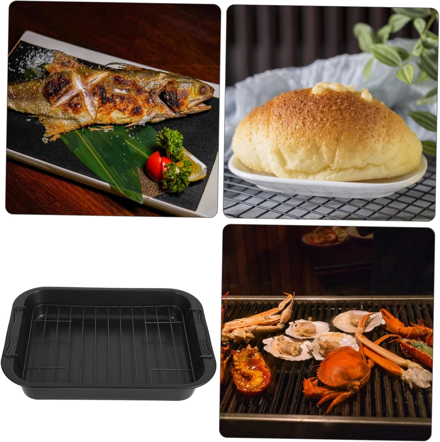 Ipetboom Deep Rectangle Nonstick Baking Pan Rack Carbon Steel Baking Tray for Cookies Pizza and Cakes Oven Safe for Home Bakers