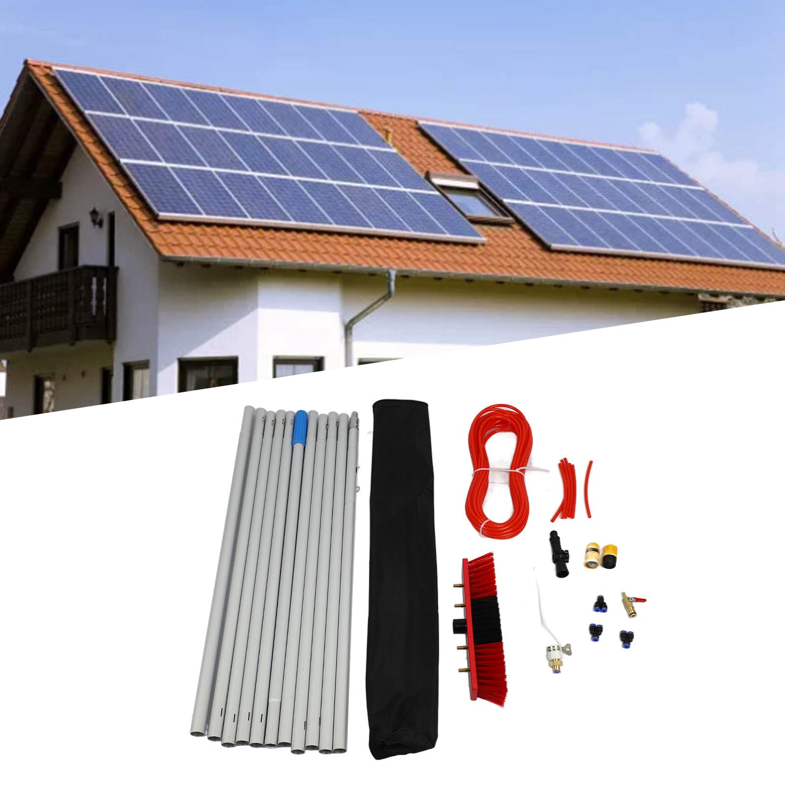 Pannello solare Pannello Pannello Telescopico Acqua Telescopica alimentazione Pole Kit portatile PULIZIONE Rondella spray per famiglia con 25 accessori TI Legato Materiale