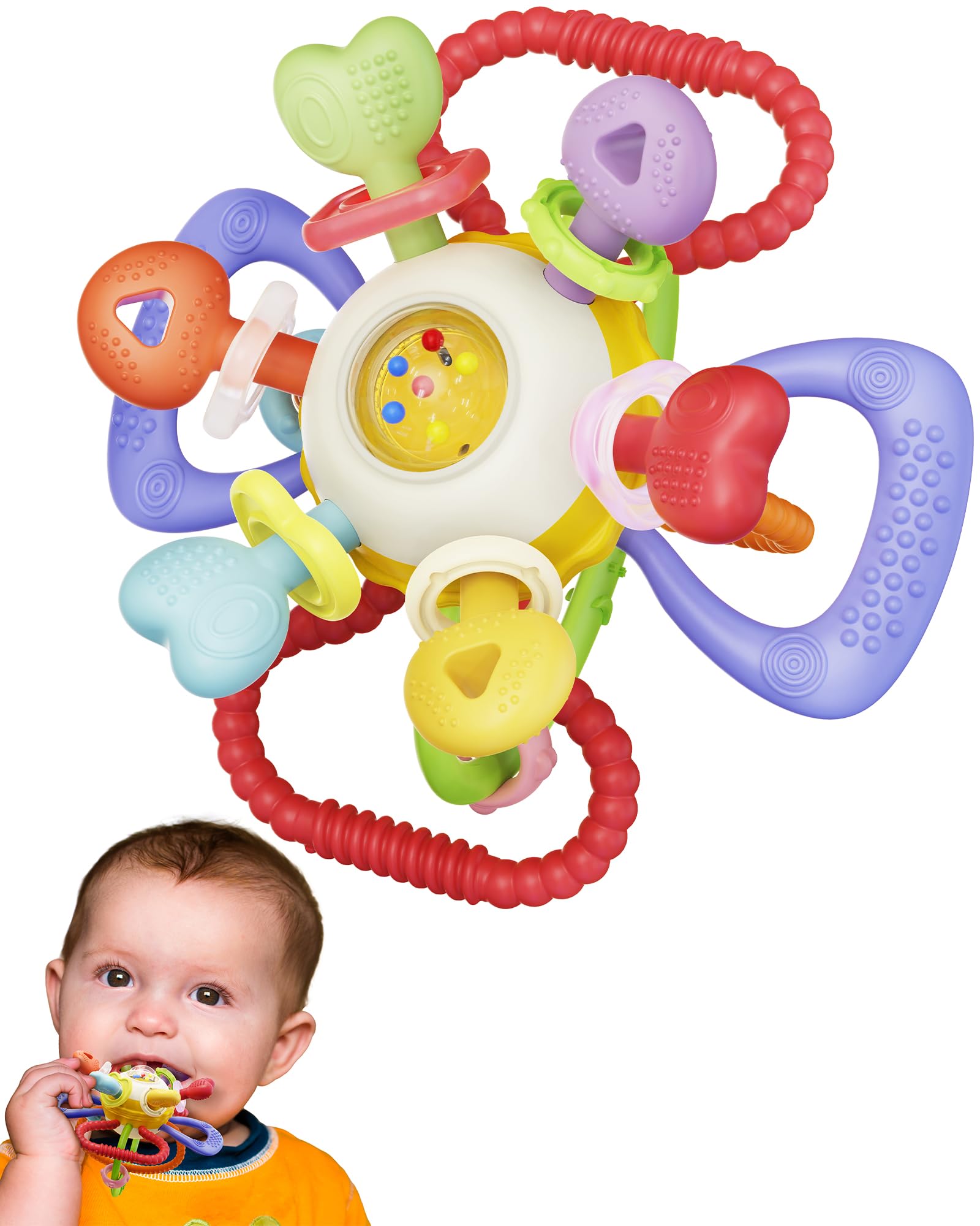 Baby Montessori Sensory Teething Toy - Safe, Multi-Functional BPA-Free Silicone Teether for Babies 0-12 Months - Teething Relief & Fun Play with Rattle - Perfect Baby Toys for Boys & Girls