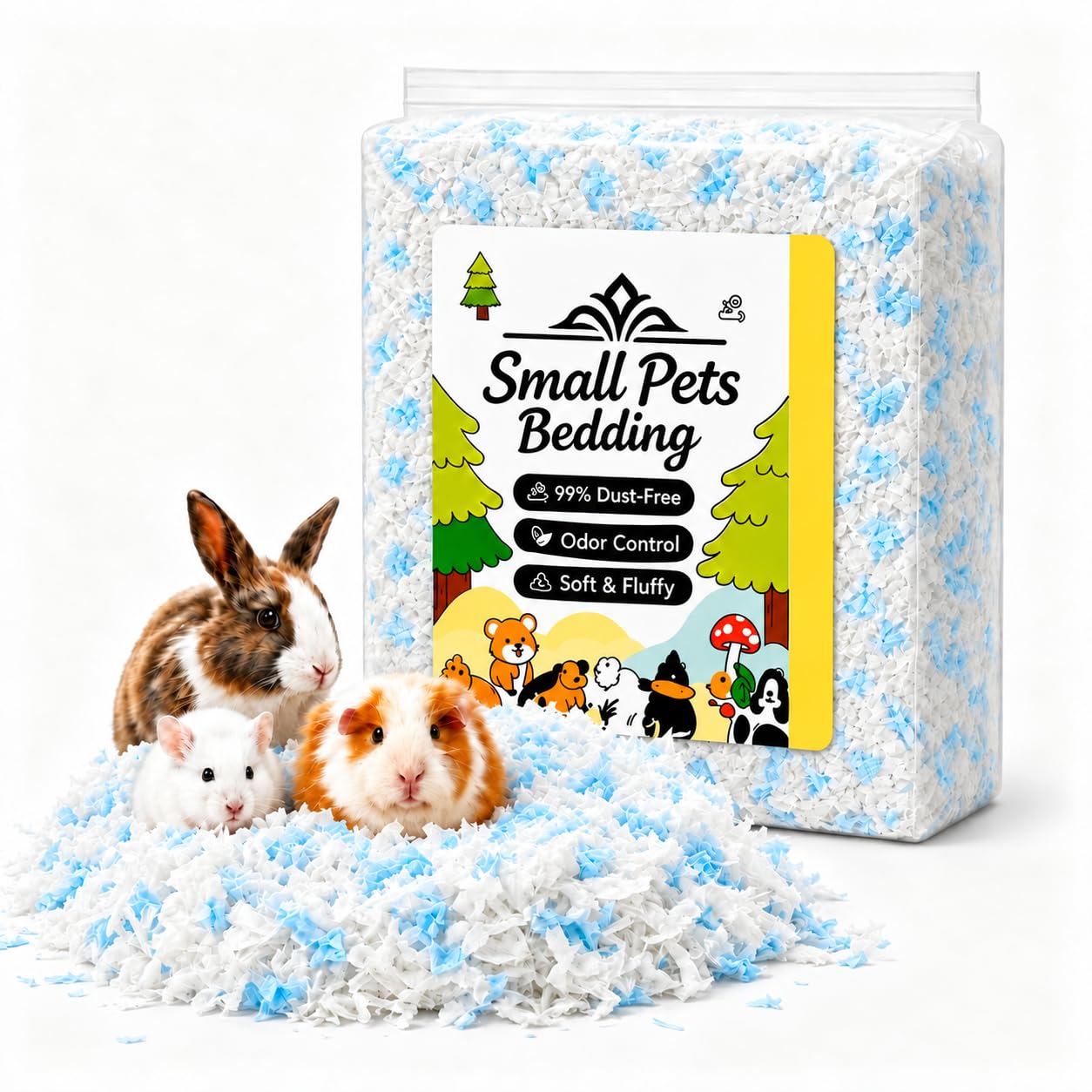 Sytinnice 15L Paper Small Pet Bedding, 99% Dust-Free & Hypoallergenic & Absorbent, Odor Control For Hamster Rat Syrian Guinea Pig Hedgehog Small Animals Cages, Blue-Fluffed