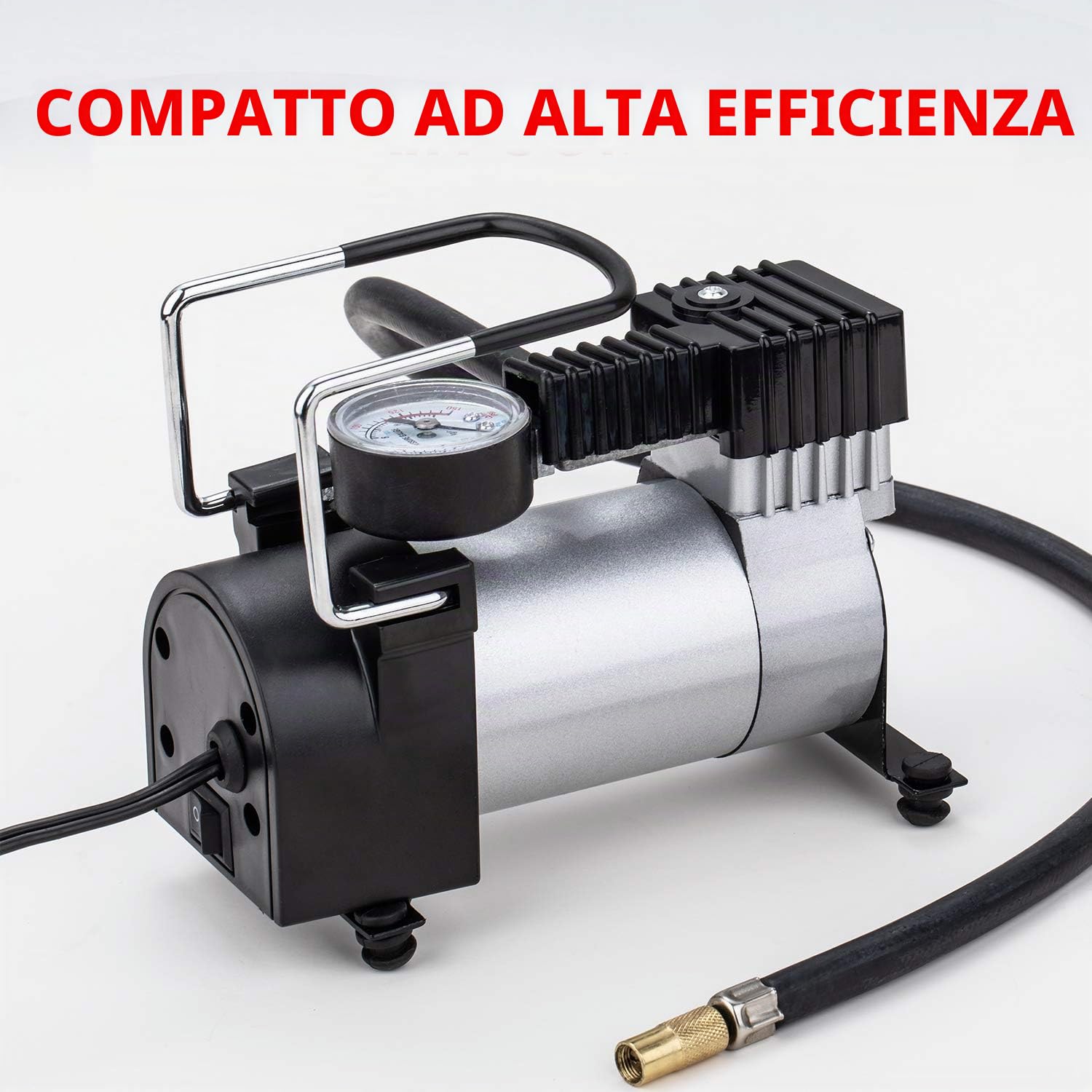 KATSU Compressore portatile auto pompa 12V DC 14A 150PSI per pneumatici per auto, furgoni, 4x4 + 3 adattatori ugelli + 4 valvole + 4 coperture in alluminio
