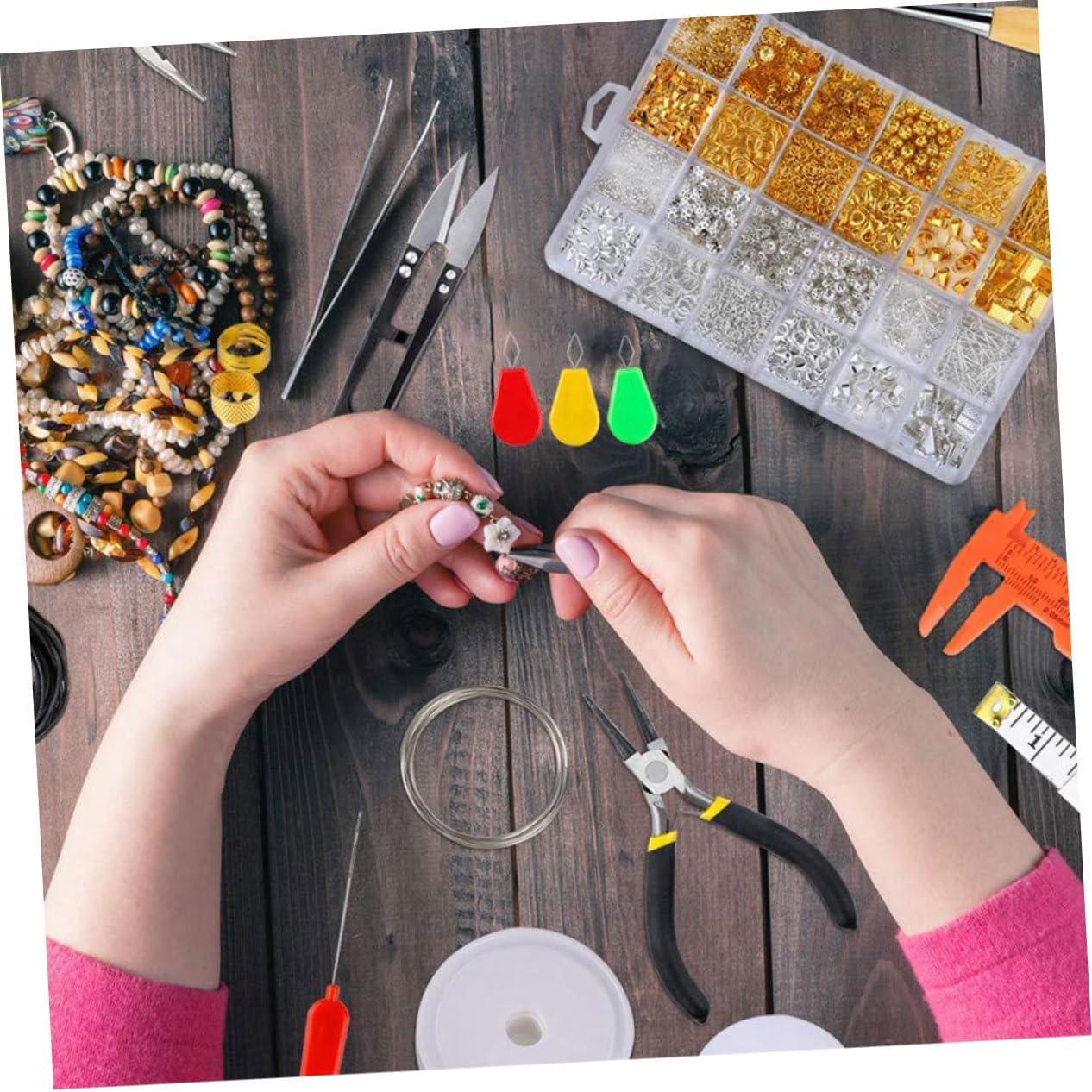 COHEALI 27pcs Jewelry Making Kit Wire Pliers Tweezers Scissors Beads for Bracelet Necklace Earring DIY Wire Wrapping