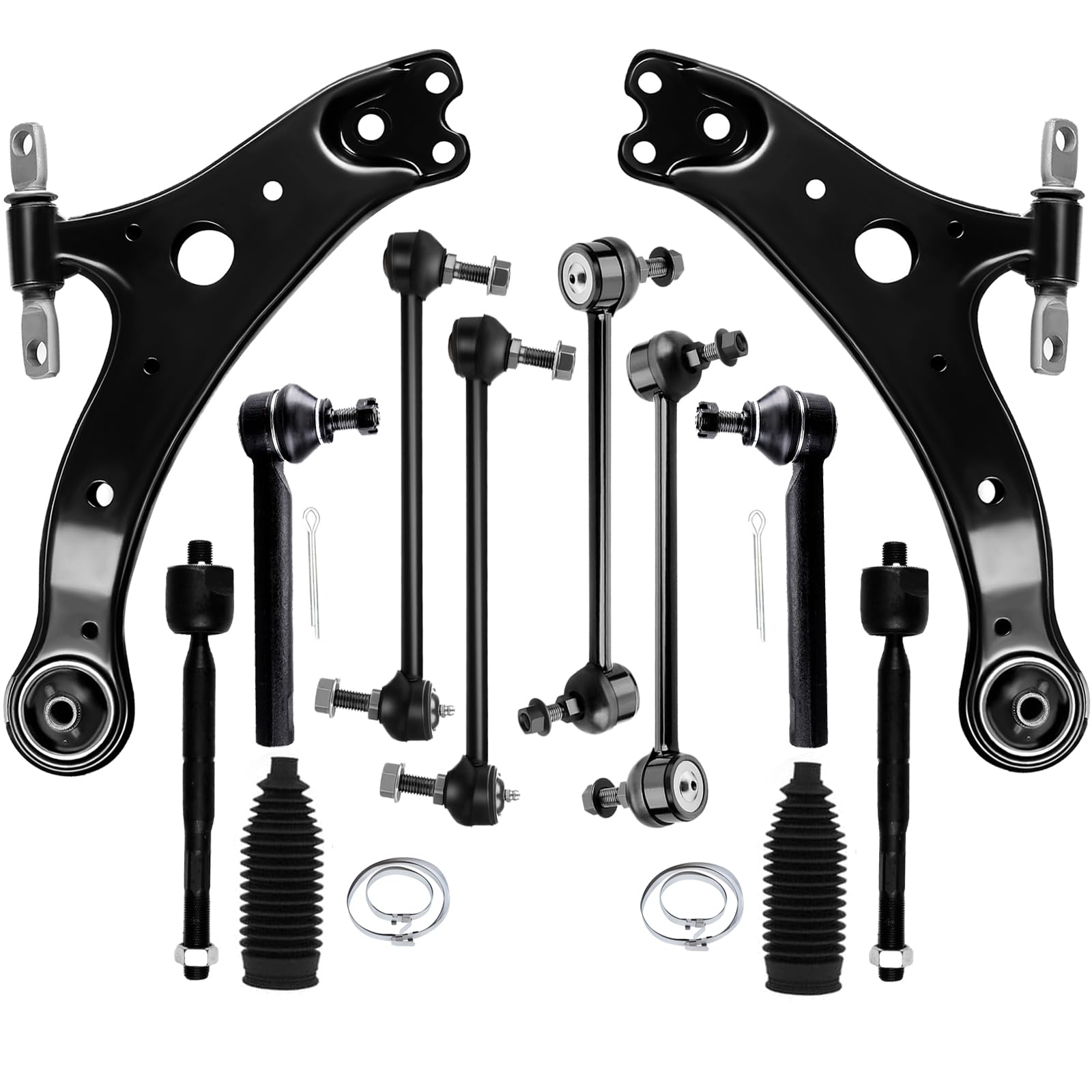 SOSOPART 12pc Set Front Lower Control Arm Assembly Outer Inner Tie Rod w/Boot Sway Bar Link Kit Fit 2004-2007 For Toyota For Highlander 2004-2006 For