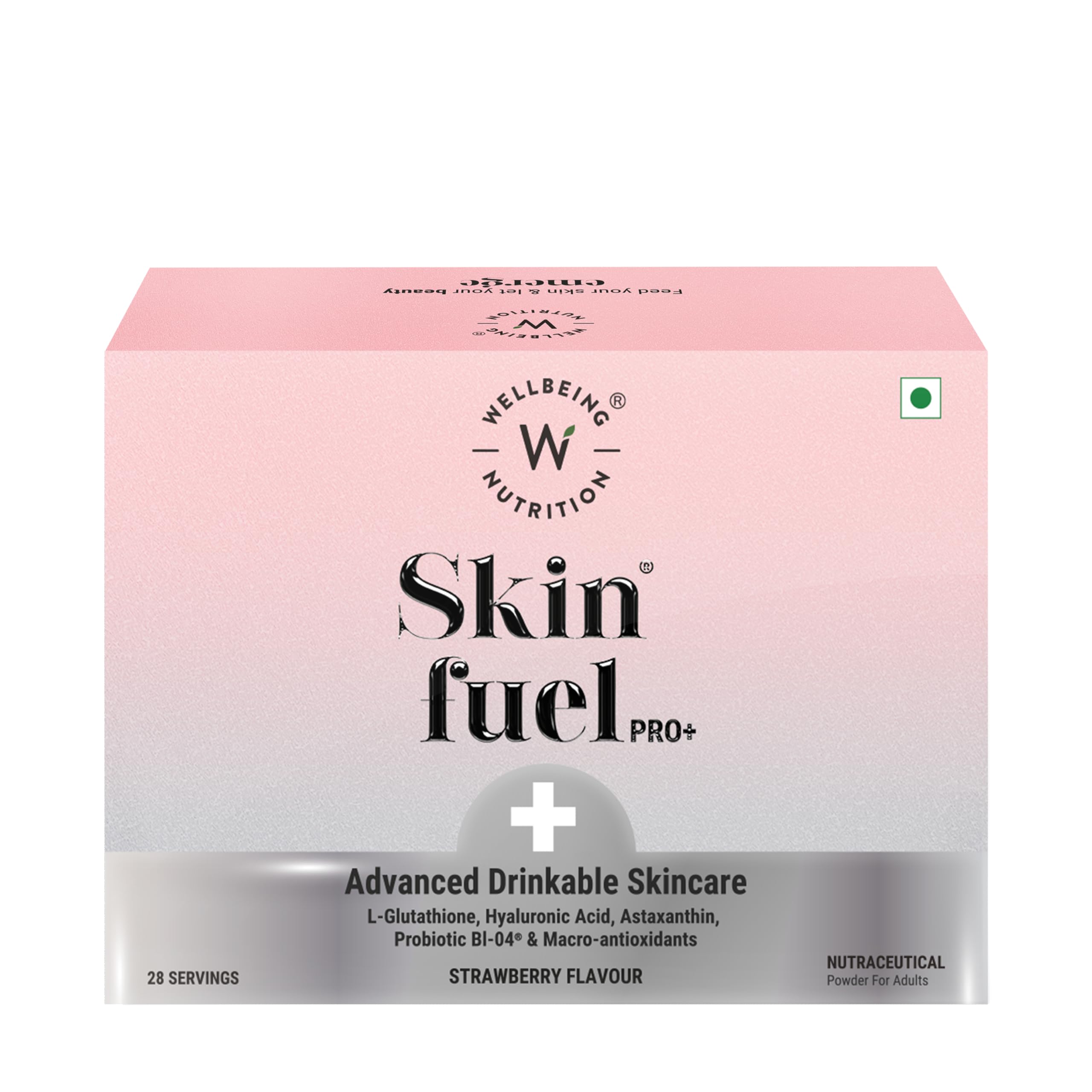 WELLBEING NUTRITION Skin Fuel Pro+|Glutathione,Vit C & E,Vollagen & PhytoCellTec|Reduces Pigmentation & Dark Spots|Skin Whitening|Anti-aging|Strawberry Flavour,28 Servings,Sachet,1 count