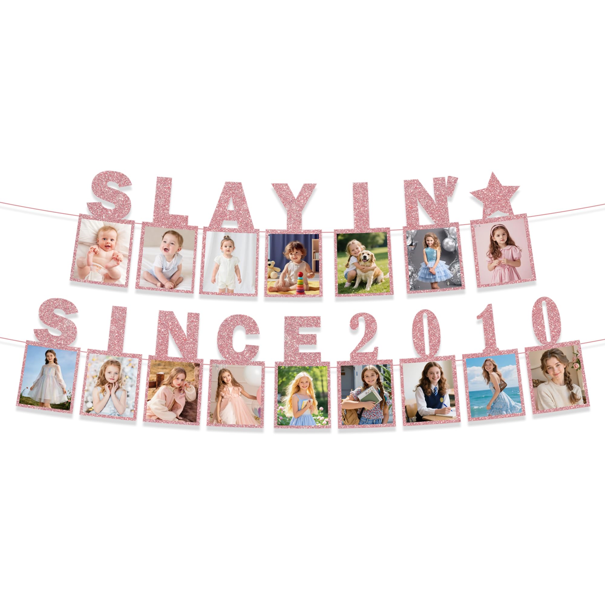 16th Birthday Decorations Banner Girls - 2 Pcs Rose Gold Slayin Since 2010 Glitter Banner With Cute Girl Photos for Girls Teen Happy 16th Birthday Party Decorations Supplies