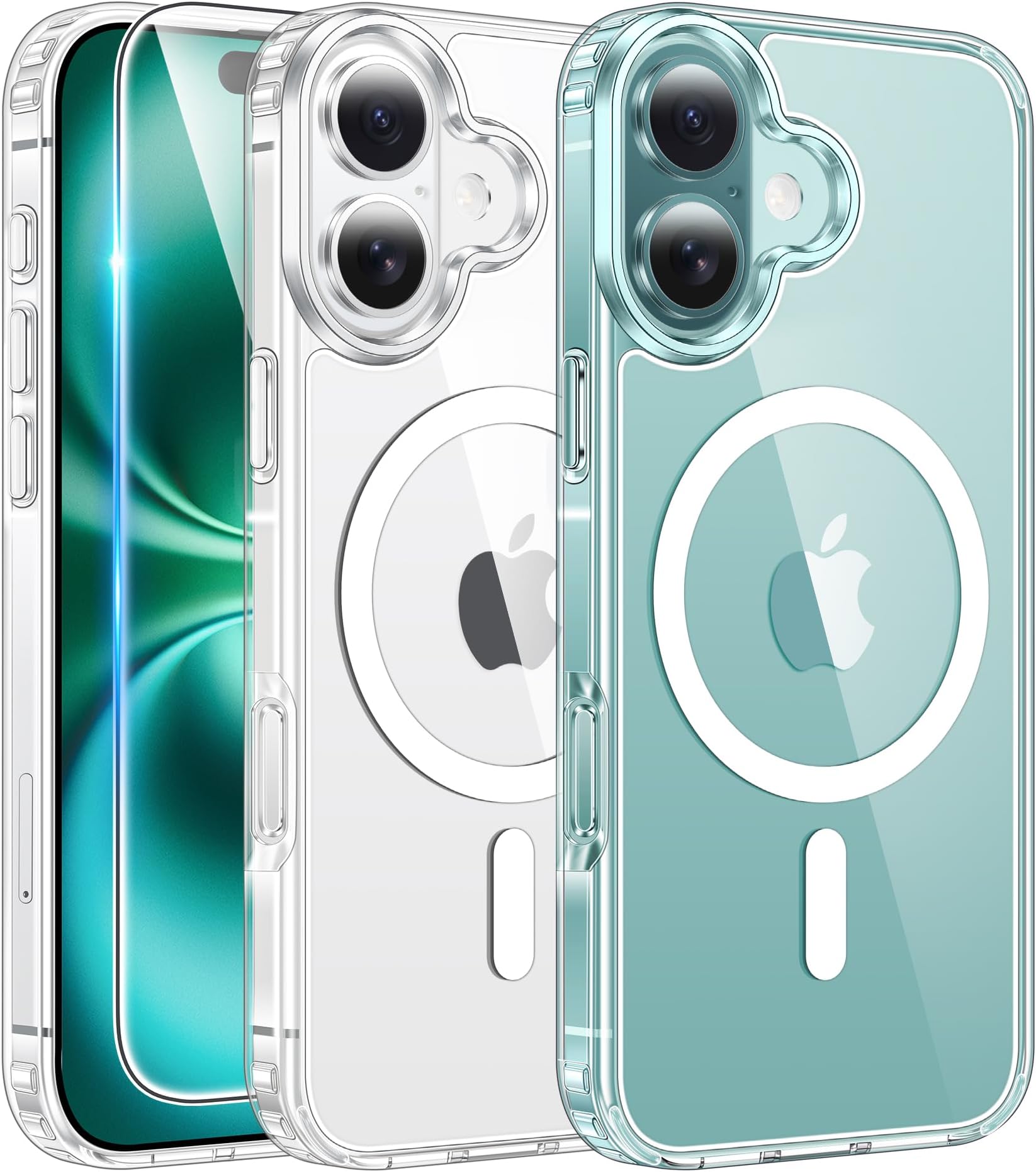 FNTCASE for iPhone 16 Case Clear: Magnetic Phone Cases with Screen Protector Drop Proof Compatible with Magsafe Slim Anti Yellowing Rugged Shockproof Protective Transparent Cell Cover (A-Clear)