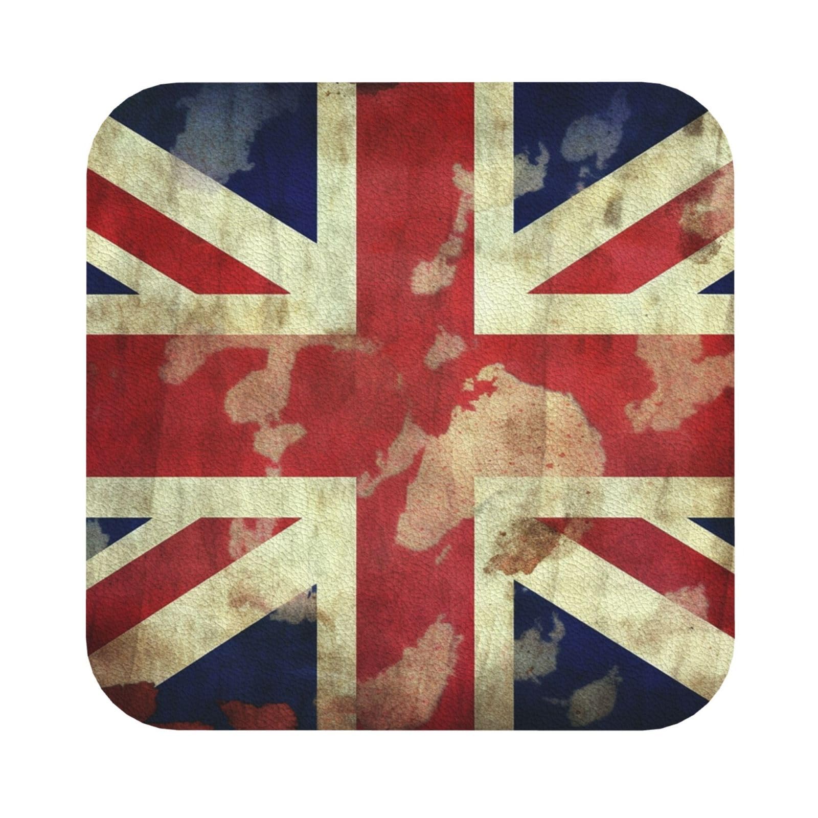 Fhebnds Square 4Pcs Drink Coasters, Vintage Union Jack British Flag Coasters For Drinks Leather Absorbent Coaster Set Heat-Resistant Mug Mats Coffee Cup Pads Housewarming Gifts For New Home