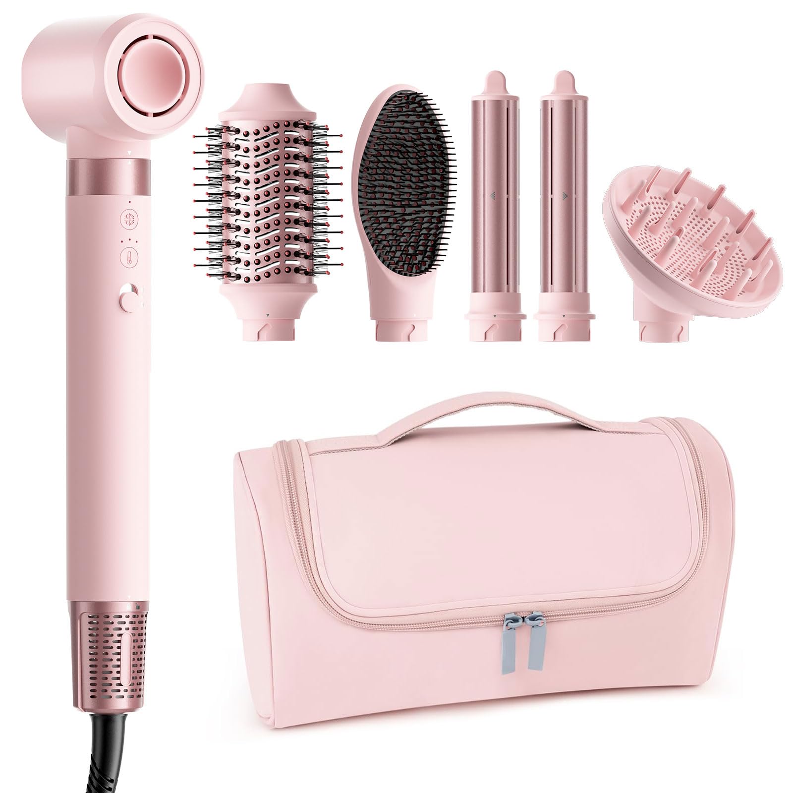 MESCOMB Air Styler 6 in 1, Asciugacapelli Ionico, Spazzola per Capelli | Arricciacapelli Automatico, Spazzola Lisciante e Volumizzante, Diffusore per Ricci, Asciugatura Rapida, Borsa da Viaggio