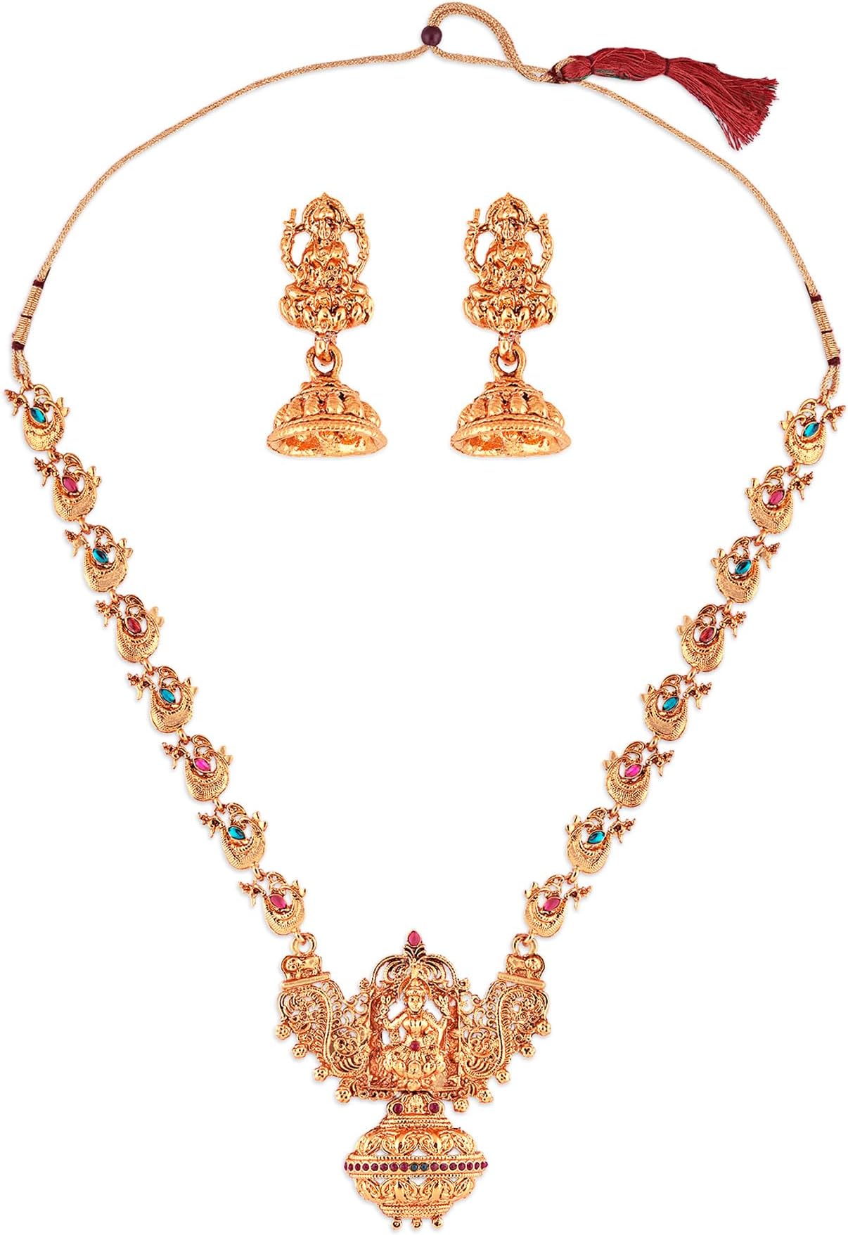 Temple Jewellery Set For Women (Golden) (Zpfk7691)