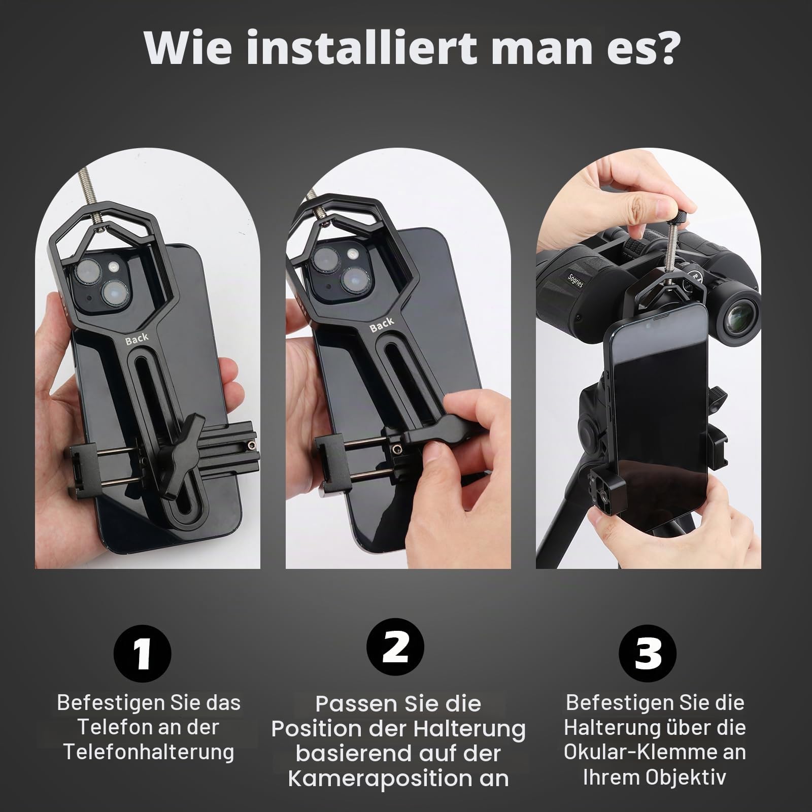 Spektiv Handy Adapter - Telefon-Zielfernrohrhalterung für Telefon (53mm to 90mm) Telefonhalterung für Teleskop, Fernglas, Mikroskop, für Okulare mit einem Durchmesser von (24mm to 52mm)