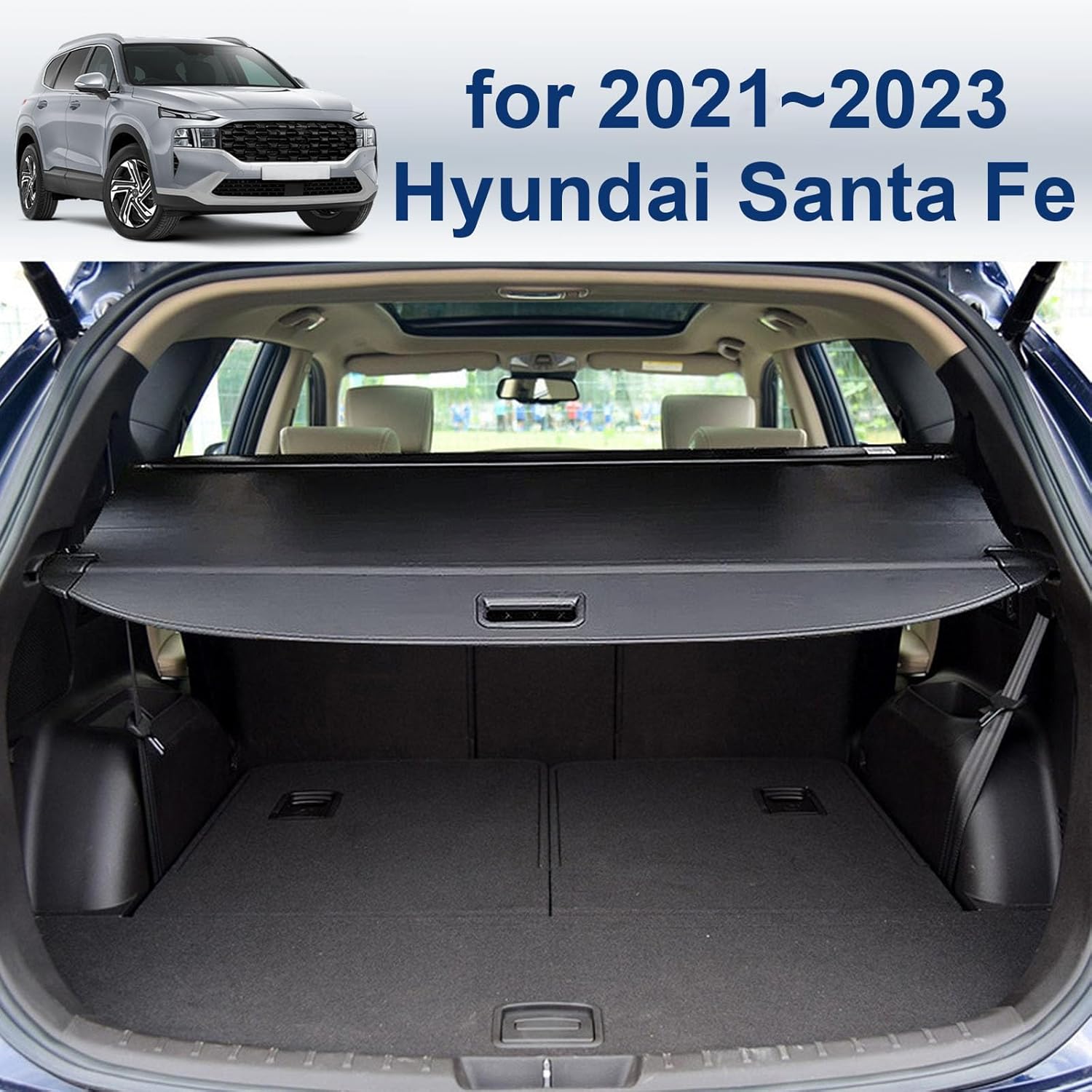 Cargo Cover for Hyundai Santa Fe 2021 2022 2023 Accessories,Leather Retractable Trunk Cover for 2021-2023 Hyundai Santa Fe Accessories Security Shield Shade