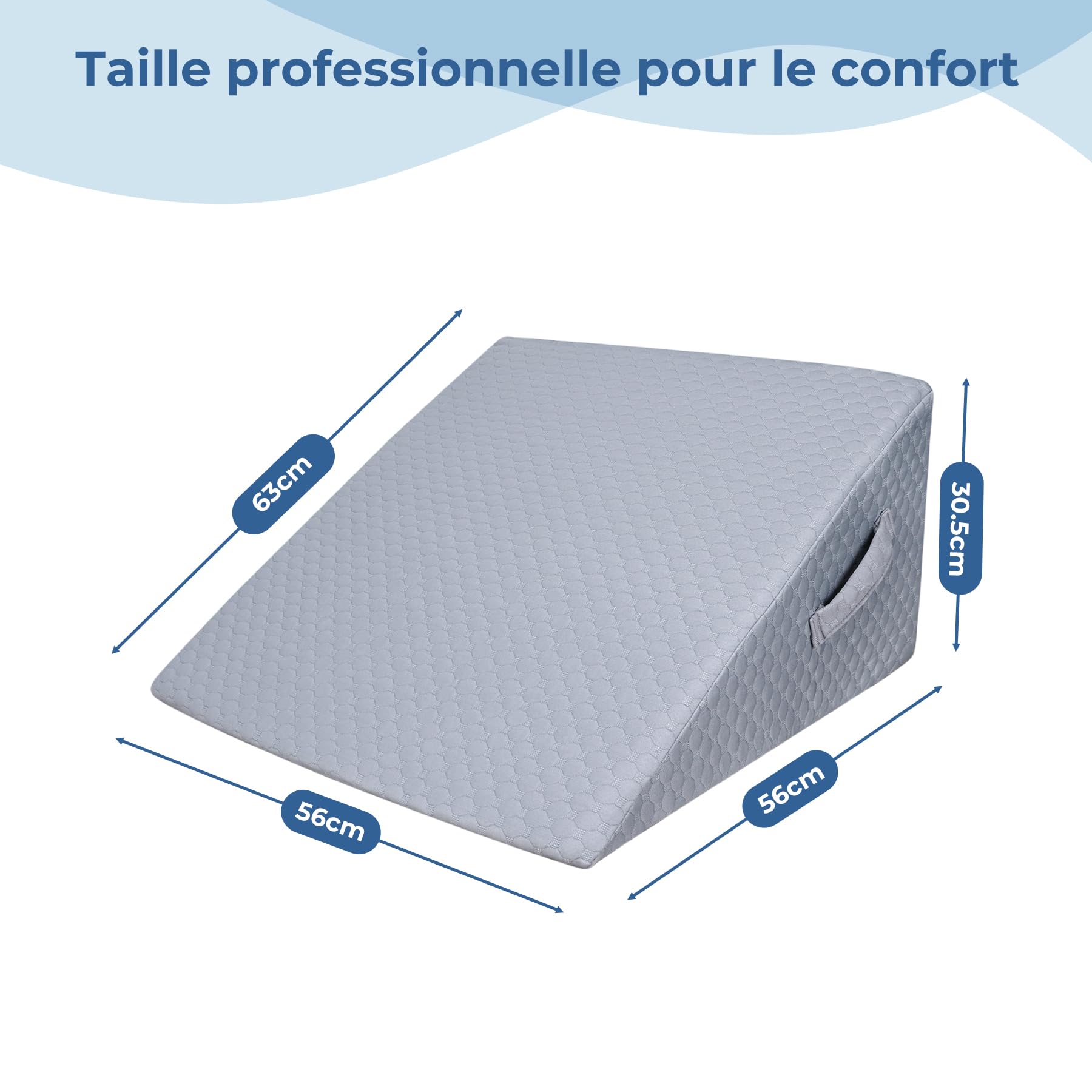 INFANZIA Cuscino inclinato per letto, cuscino triangolare ergonomico in memoria di forma per apnea del sonno, cuscino ad angolo, russare, reflusso acido (grigio)