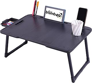 Real Bamboo Foldable Laptop Table for Bed Desk Portable Study Writing Multipurpose Adjustable Tray with Tablet Holder Cup ... Price In India