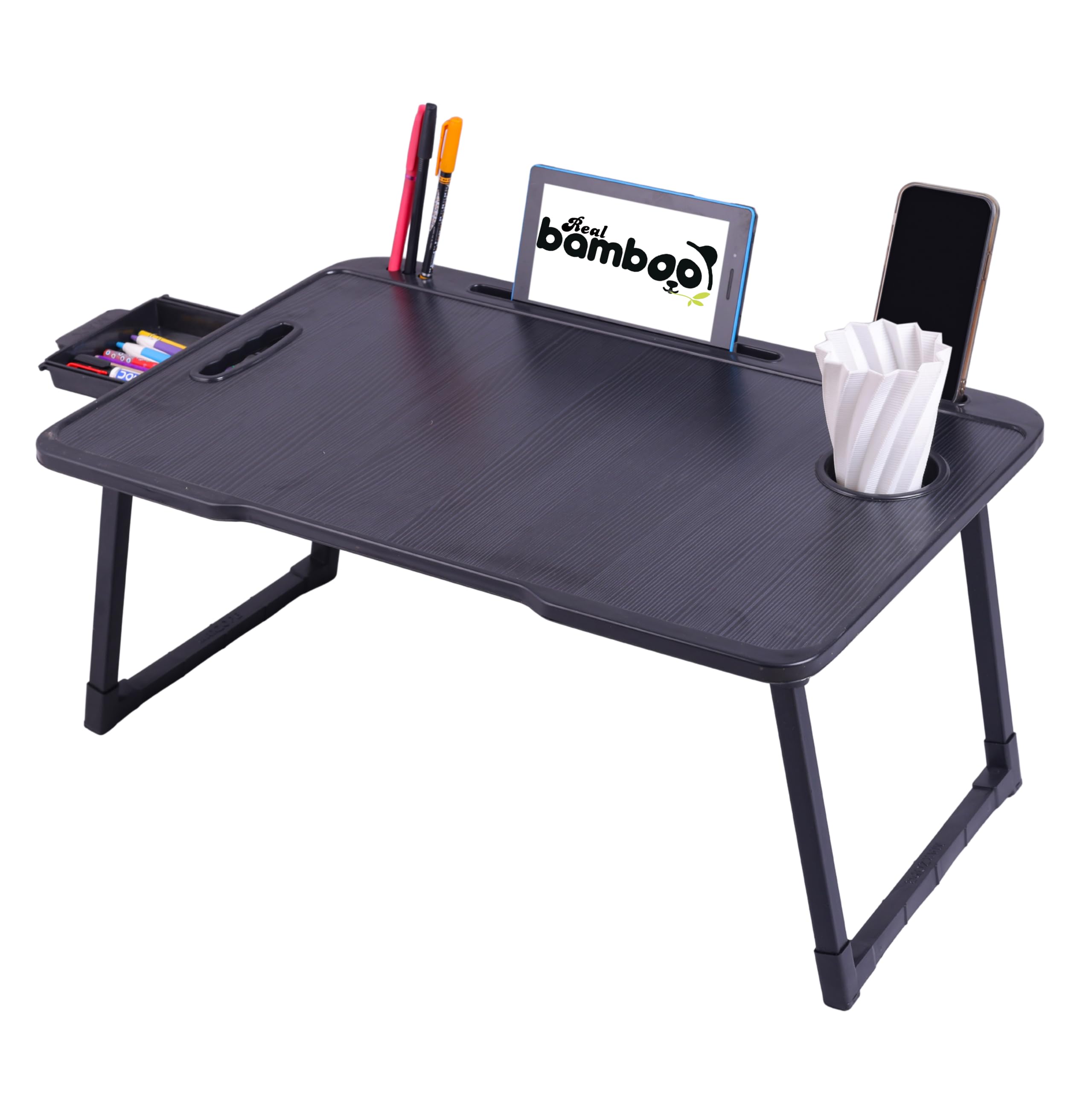 Real Bamboo Foldable Laptop Table for Bed Desk Portable Study Writing Multipurpose Adjustable Tray with Tablet Holder Cup Slot Storage Drawer (US Biding AWOOD)(US Biding ABlack)-image-30