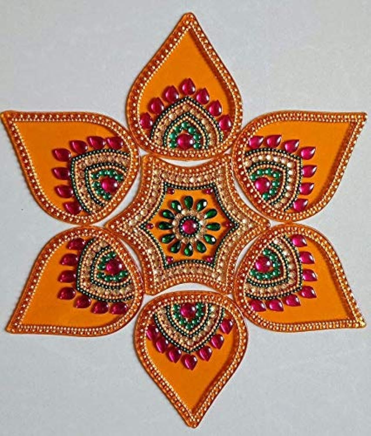 BDS CREATIONS Rangoli_85 Designer Acrylic Rangoli Flower Shape Handcrafted Decorative Diwali Rearrangeable Kundan Rangoli for Floor Decoration