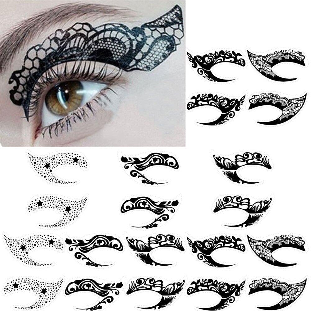 Hrippy Black Eye Shadow Tattoo Sticker, 10 Pairs Temporary Eye Tattoo Makeup Transfer Stickers Eyeliner Eyeshadow Sticker Eyes Makeup Stickers