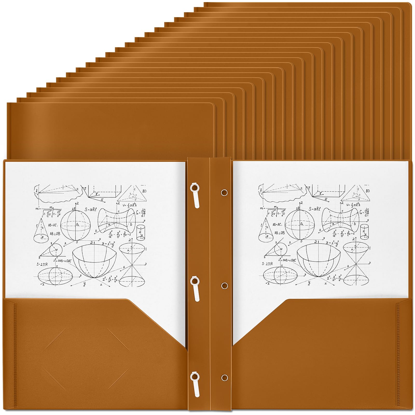 Yeaqee 80 Pcs Plastic Folders with Pockets and Prongs Plastic Folder 2 Pockets 3 Prongs with Business Card Slot Back to School Folders for Students, Teachers, Office Workers (Brown)